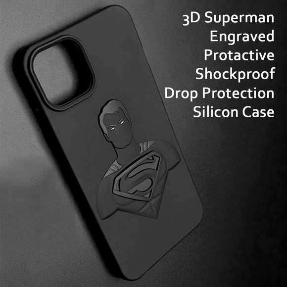 Superman Face Engraved Matte Black Soft Silicone Mobile Back Case