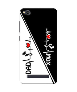 Mom Dad Heart Line Black And White Redmi 4a Back Cover