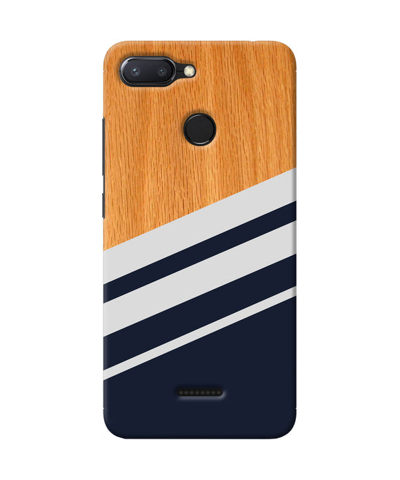 Black And White Wooden Redmi 6 Back Cover
