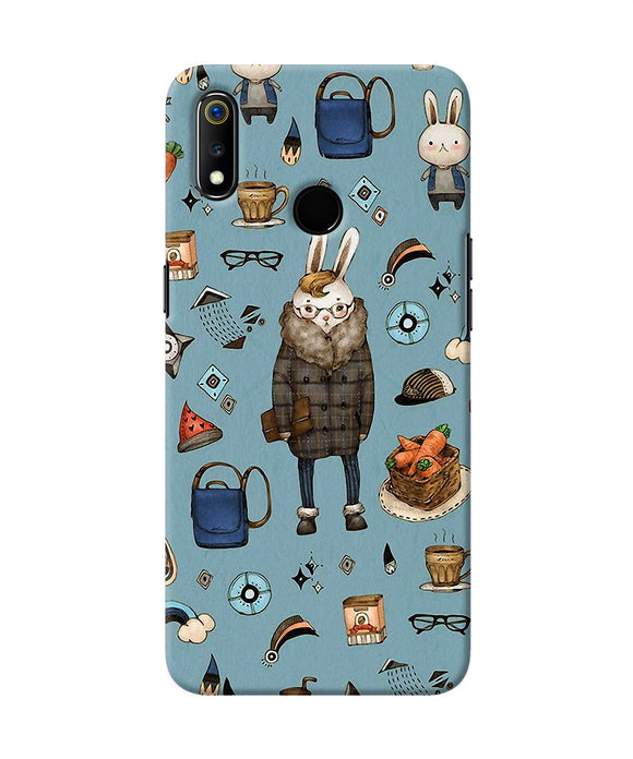 Canvas Rabbit Print Realme 3 Back Cover