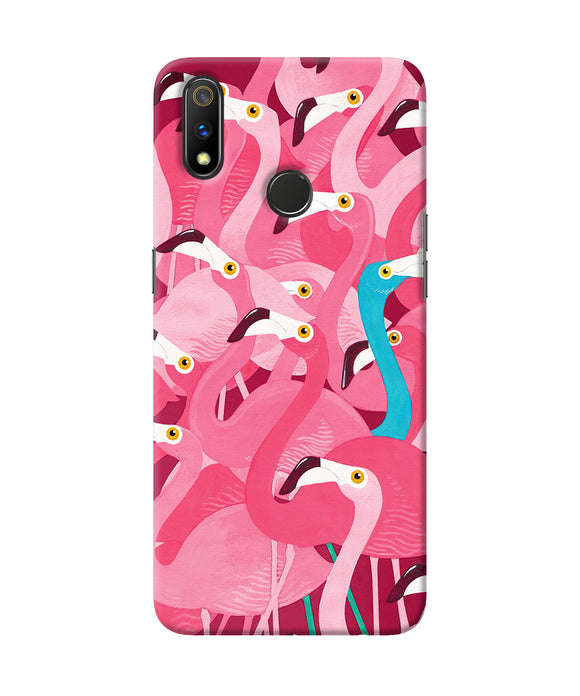 Abstract Sheer Bird Pink Print Realme 3 Pro Back Cover