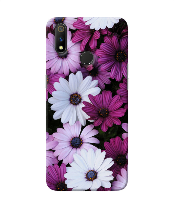 White Violet Flowers Realme 3 Pro Back Cover