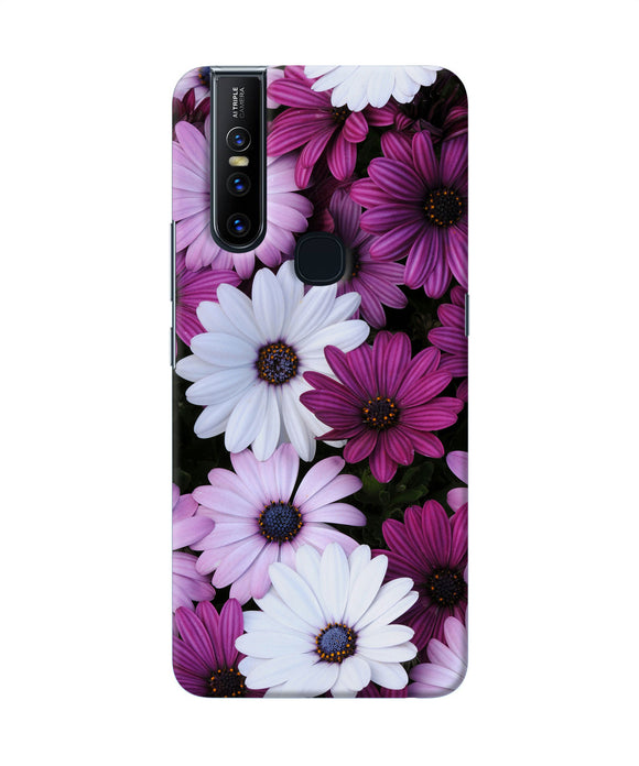 White Violet Flowers Vivo V15 Back Cover