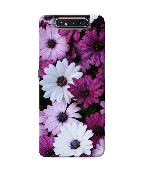 White Violet Flowers Samsung A80 Back Cover
