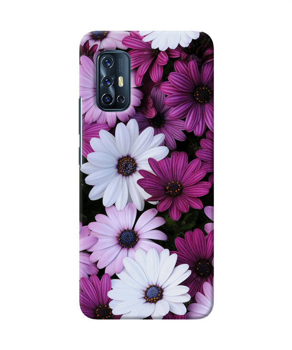 White Violet Flowers Vivo V17 Back Cover