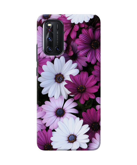 White Violet Flowers Vivo V19 Back Cover