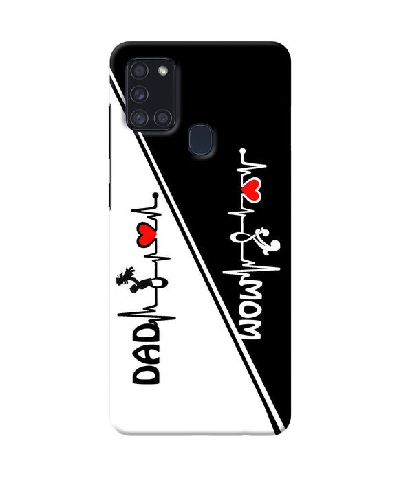 Mom Dad Heart Line Black And White Samsung A21s Back Cover