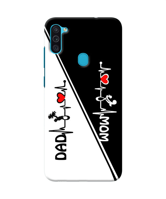 Mom Dad Heart Line Black And White Samsung M11 Back Cover