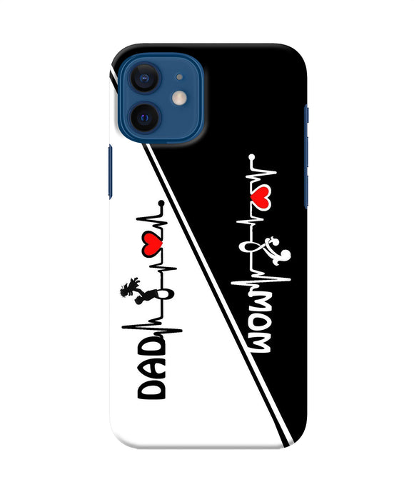 Mom Dad Heart Line Black And White Iphone 12 Back Cover