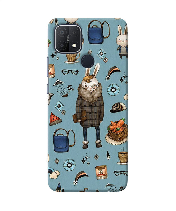 Canvas rabbit print Oppo A15/A15s Back Cover