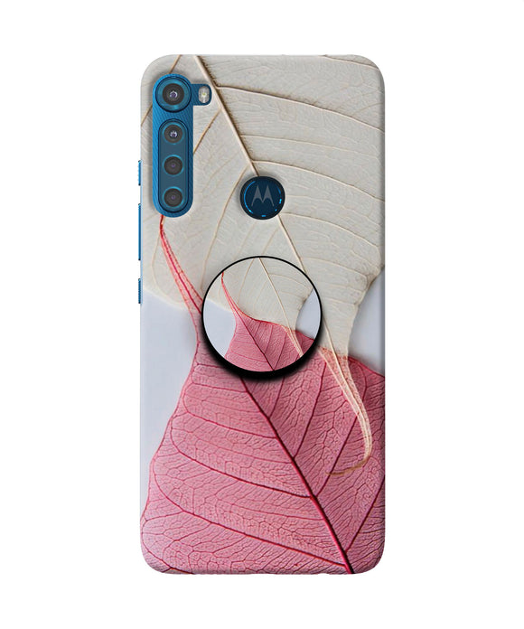 White Pink Leaf Motorola One Fusion Plus Pop Case