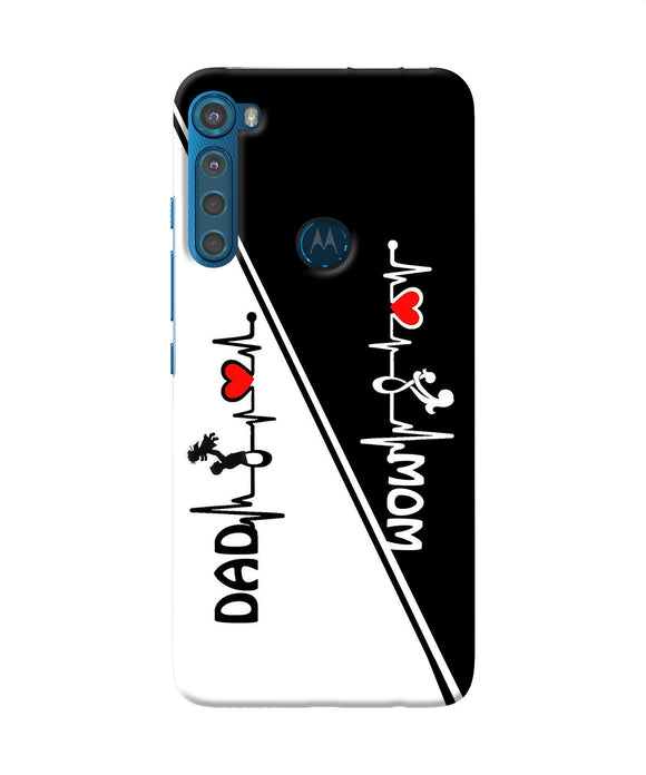 Mom dad heart line black and white Motorola One Fusion Plus Back Cover
