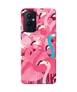 Abstract sheer bird pink print Oneplus 9 Back Cover