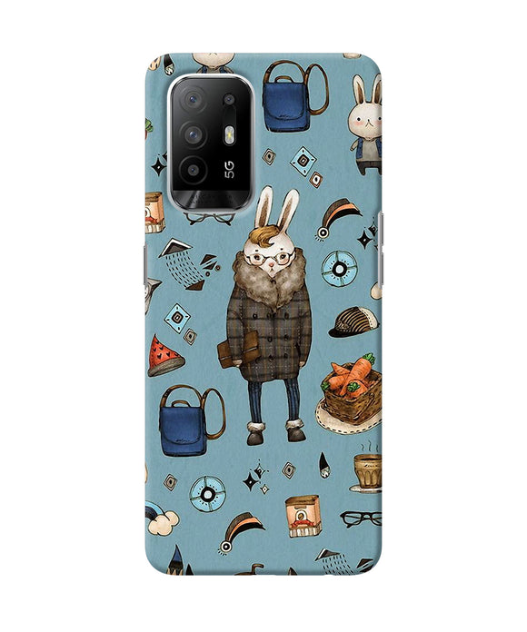 Canvas rabbit print Oppo F19 Pro+ Back Cover