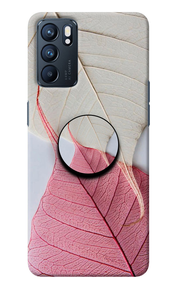 White Pink Leaf Oppo Reno6 5G Pop Case