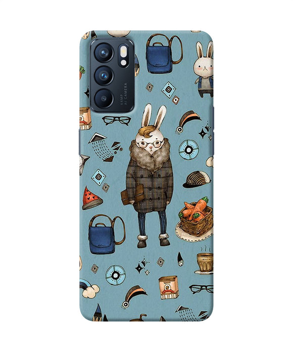 Canvas rabbit print Oppo Reno6 5G Back Cover