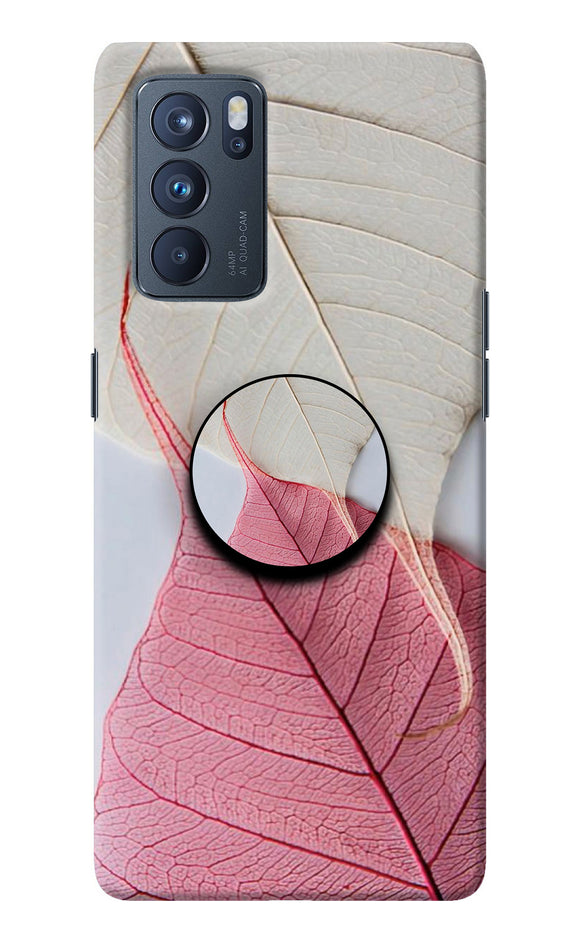 White Pink Leaf Oppo Reno6 Pro 5G Pop Case