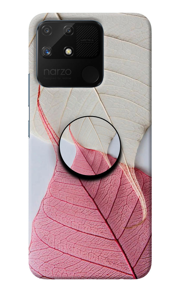 White Pink Leaf Realme Narzo 50A Pop Case