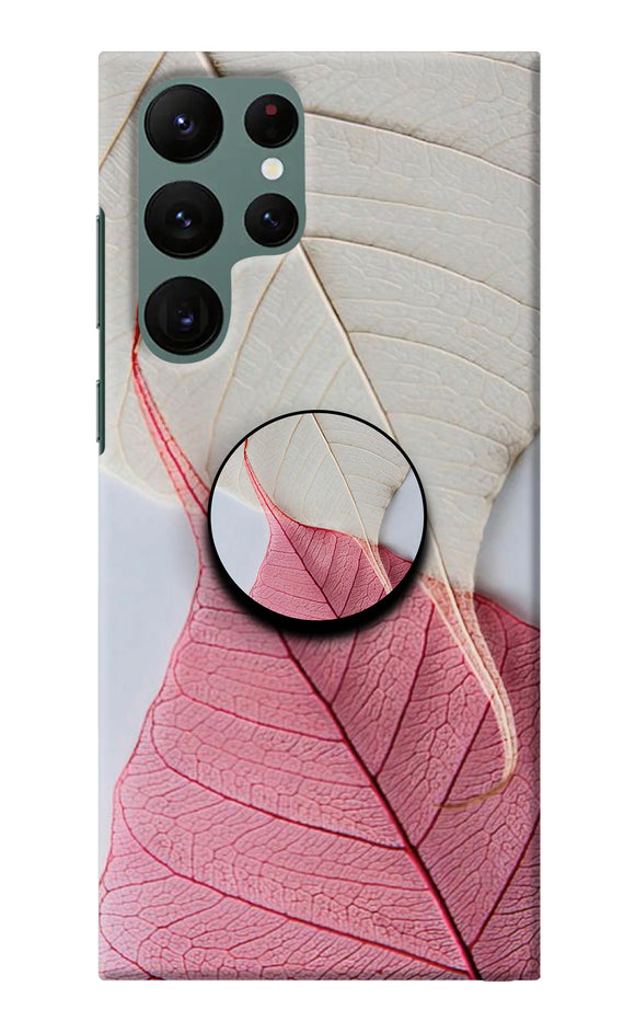 White Pink Leaf Samsung S22 Ultra Pop Case