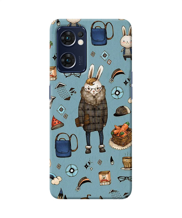 Canvas rabbit print Oppo Reno7 5G Back Cover