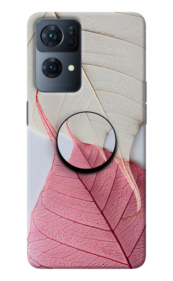 White Pink Leaf Oppo Reno7 Pro 5G Pop Case