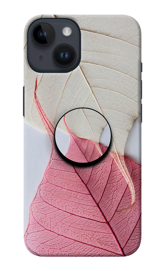 White Pink Leaf iPhone 14 Pop Case