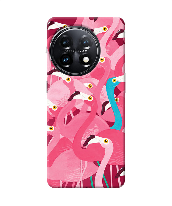 Abstract sheer bird pink print OnePlus 11 5G Back Cover