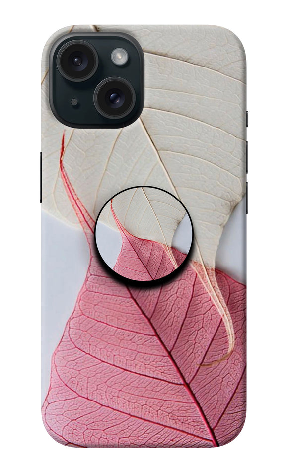 White Pink Leaf iPhone 15 Pop Case