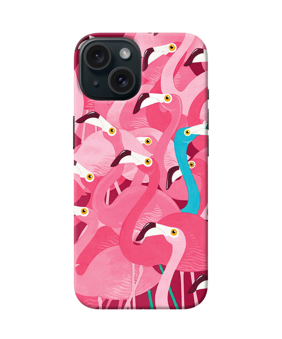 Abstract sheer bird pink print iPhone 15 Back Cover