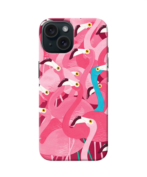 Abstract sheer bird pink print iPhone 15 Plus Back Cover