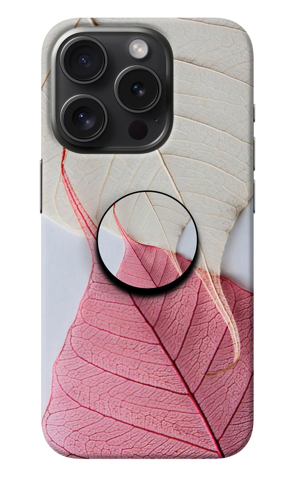 White Pink Leaf iPhone 15 Pro Max Pop Case