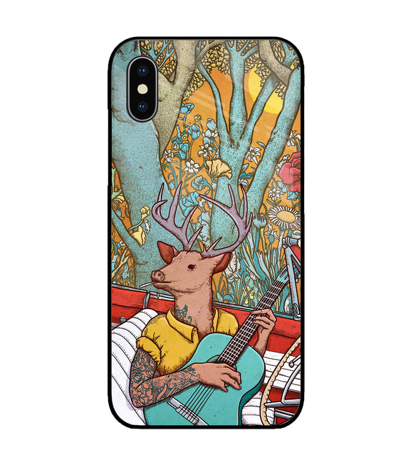 Deer Doodle Art iPhone XS Glass Cover