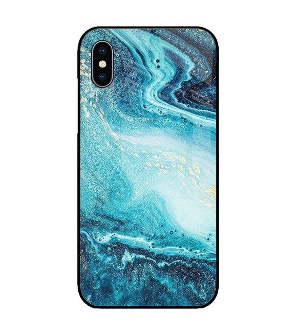 Blue Glitter Marble iPhone XS Glass Cover