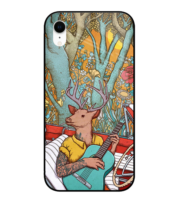 Deer Doodle Art iPhone XR Glass Cover