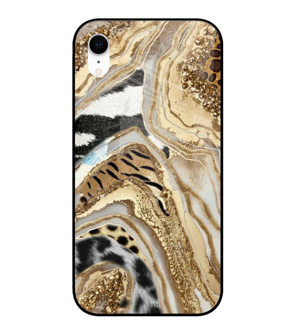 White Golden Resin Art iPhone XR Glass Cover