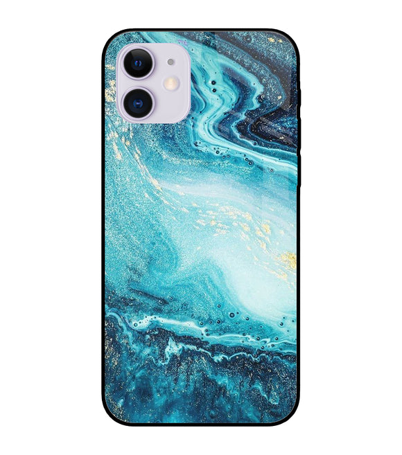 Blue Glitter Marble iPhone 11 Glass Cover