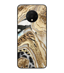 White Golden Resin Art Oneplus 7T Glass Cover