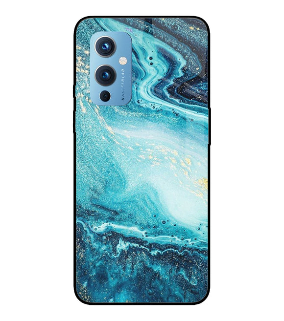 Blue Glitter Marble Oneplus 9 Glass Cover