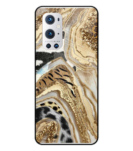 White Golden Resin Art Oneplus 9 Pro Glass Cover