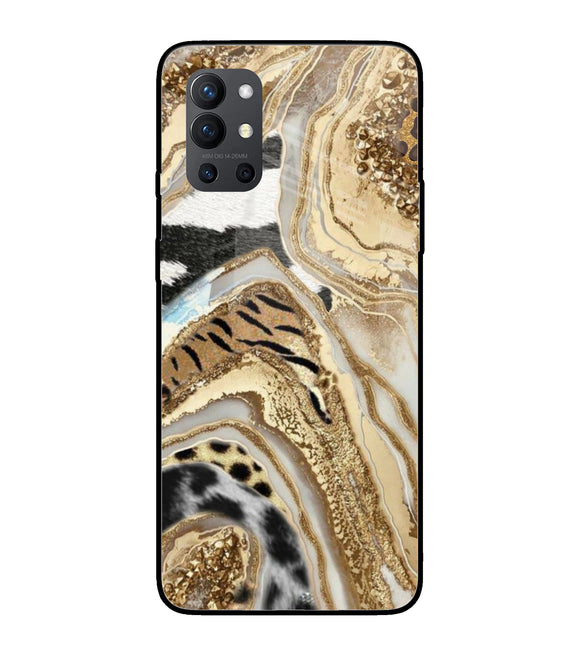 White Golden Resin Art Oneplus 9R Glass Cover