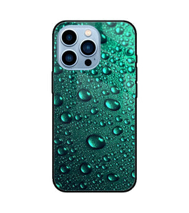 Green Water Drops iPhone 13 Pro Glass Cover