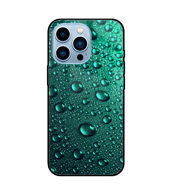 Green Water Drops iPhone 13 Pro Glass Cover