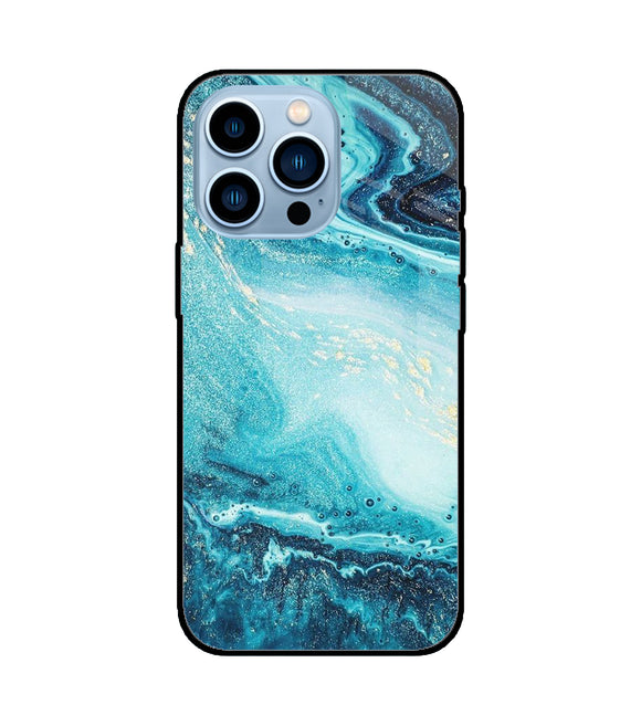 Blue Glitter Marble iPhone 13 Pro Glass Cover