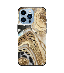 White Golden Resin Art iPhone 13 Pro Glass Cover