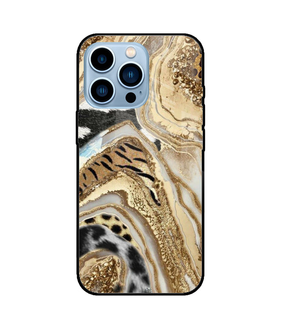 White Golden Resin Art iPhone 13 Pro Max Glass Cover