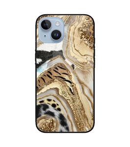 White Golden Resin Art iPhone 14 Glass Cover