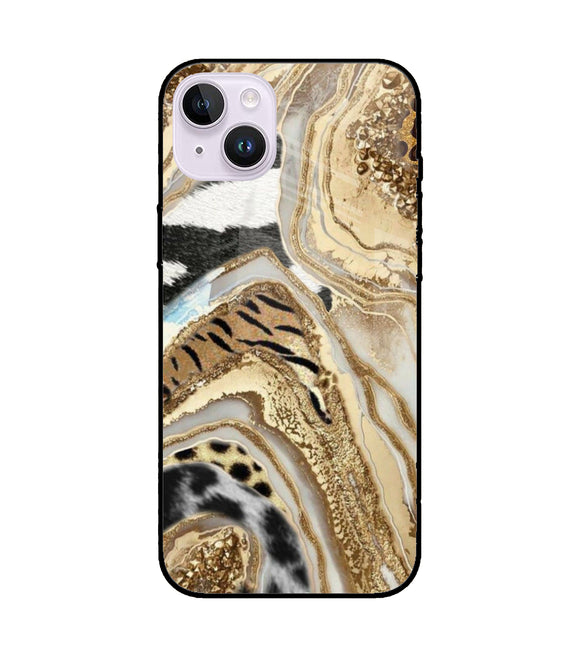 Buy White Golden Resin Art iPhone 14 Plus Glass Cover at just Rs