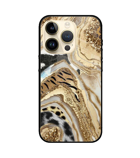 White Golden Resin Art iPhone 14 Pro Glass Cover