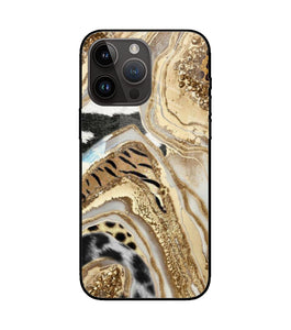 White Golden Resin Art iPhone 14 Pro Max Glass Cover
