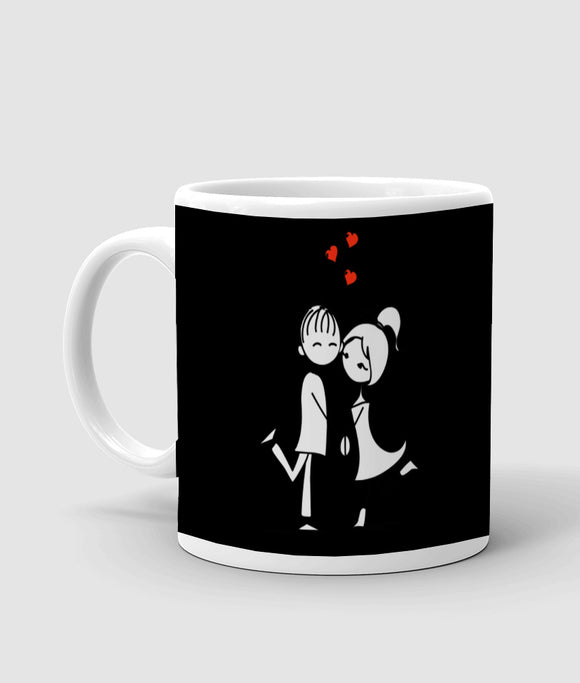 Romantic cute couple black printed mug